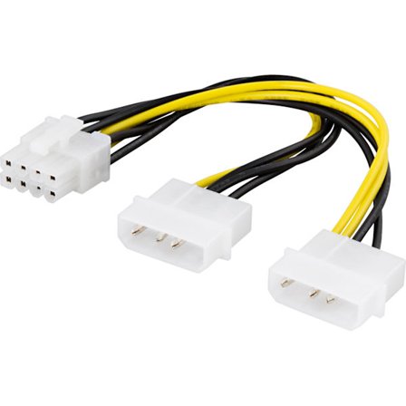 Adapter cable, 2xMolex 4-pin to 8-pin PCI-Express, 15 cm