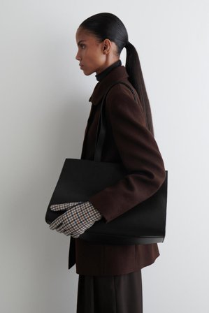 COS Women's Checked Wool And Leather Gloves in Beige