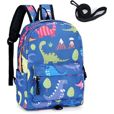 Ryggsäck för Barn Dagis Pojke Anti-förlorad Ryggsäck Dinosaurie Skolväska med Säkerhetssele Skolryggsäck (Mörkblå)