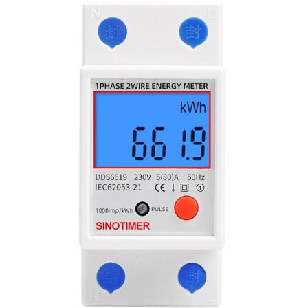 Enfase elektrisk undermåler, MID-sertifisert, 45A maks modulær, Enkel tariff, LCD-skjerm.
