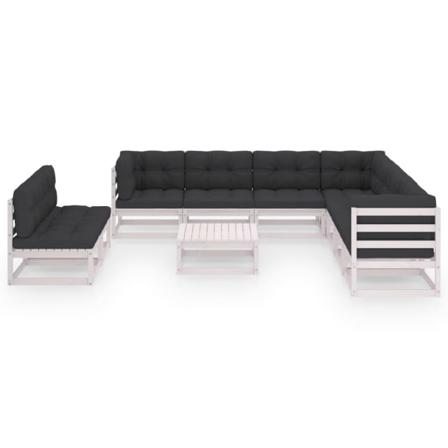 Vidaxl Loungegrupp Med Dynor 10 Delar Vit Massiv Furu Vit