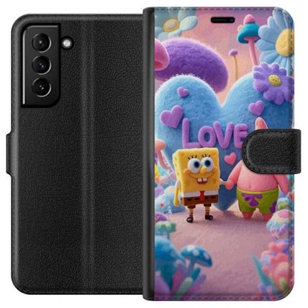 Kompatibel Tegnebogsetui til Samsung Samsung Galaxy S21+ 5G Svampbob og Patrik kærlighed pastelfarvet design med farverige hjerter, blomster og posit
