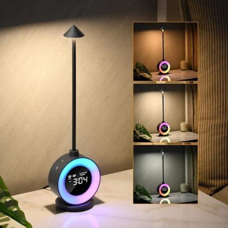 Bordlampe – 3 CCT Farveskift 3000K/3800K/4800K + RGB, Dobbelt Vækkeur, 7 Typer Hvid Støj_OF