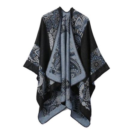 Varm Sjal Scarf Öppen Front Poncho Vinterkofta för Dam