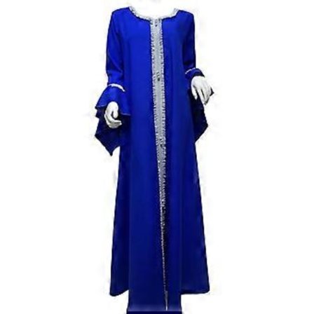 Løstsiddende Dubai Casual Kaftan Robe Broderi Muslimsk Kjole Abaya til Kvinder (S Blå)
