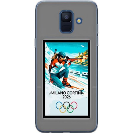 Kompatibelt Mobildeksel til Samsung Galaxy A6 (2018) Retroplakat Cortina Milano 2026 med fjell, vintersportsutøvere, italienske trikolor, Milano-kated