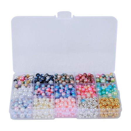 1140 stk. ABS imiterte perler runde uten hull fargede kunstige perler for smykker DIY