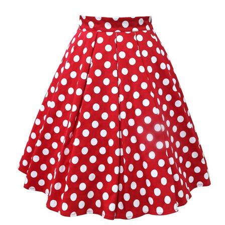 Rød Skørt Kvinder Vintage Plisseret Polka Dot Skørt A-linje Trykt Mid Skørter L