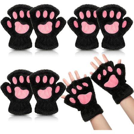 Kissan tassuhanskat 3 paria, kissan tassut cosplay, keinotekoinen turkis, plussakissan hanskat, leijonan tassut, sormittomat hanskat tytöille ja 