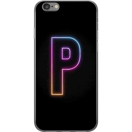 Kompatibel Mobilcover til Apple Apple iPhone 6s Minimalistisk neonbogstav P i farvegradient og lyseffekt mod sort baggrund i digital neonstil