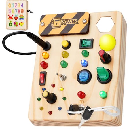 Montessori Busy Board Pienille Lapsille, 27 LED-Valoa Montessori Leikkikalut 1-6-Vuotiaille, Puinen Sensorinen Leikkikalut Pojille & Tytöille 