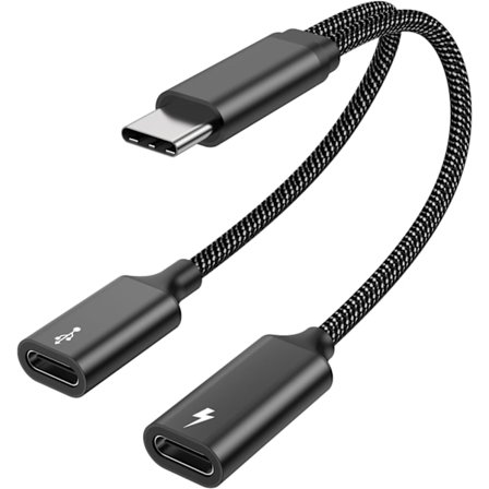 60W USB C Splitter Kabel, Hurtig Opladning Type C Splitter Kabel med Dataoverførsel, 2 i 1 USB C Splitter Adapter til iPhone 15, Macbook, Xbox, Laptop
