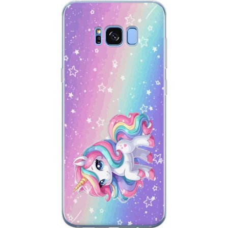 Yhteensopiva Puhelinkuori Samsung Galaxy S8 Stitch polaroid-kehyksissä sinisillä pastellisävyillä ja suloisilla ilmeillä kollaaseissa sydämillä