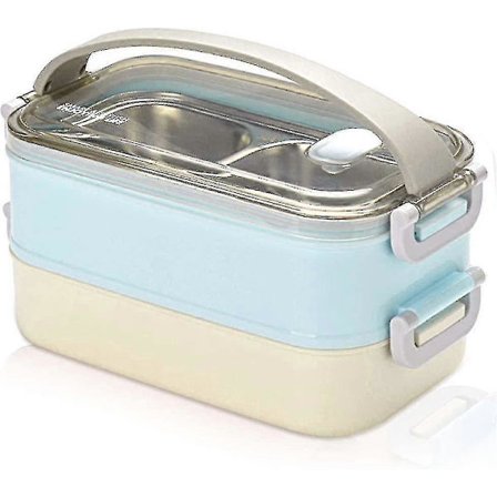 2-lags madkasse i rustfrit stål, bærbar termisk madkasse, isolerede madkasser, madopbevaringsbeholdere til skolekontor 1,6 l