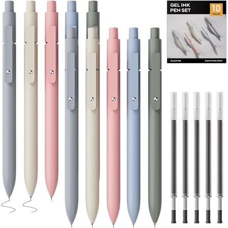 10 st Snygga Pastell Gelpennor med 5 Extra Fyllningar, 0,5 mm Fin Spets Skrivpennor, Snabbtorkande Inklämda Svarta Bläckpennor, för Skolan 