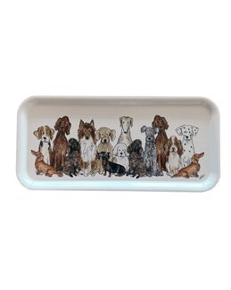 Bricka med handritat motiv Hund Vit - 32x15 cm - Nääsgränsgården