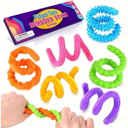 Sensoriska fidgetleksaker för barn: 6-pack texturerad silikon fidgetsticka för stress, ångest, autism, ADHD, tysta skrivbordsfidgets för klassrum, 