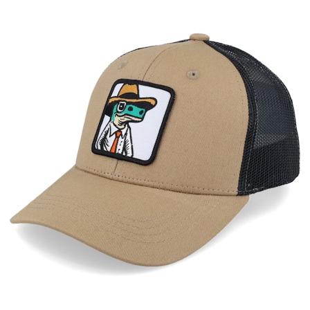 Kiddo Cap - Beige trucker Cap - Kids Lizard With Hat Patch Caramel/Black Trucker @ Hatstore