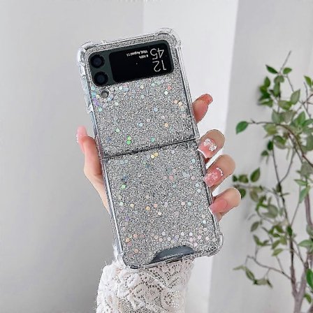 Gjennomsiktig Glitterdeksel Kompatibelt med Samsung Galaxy Z Flip 4, Hard PC Firehjørne Støtsikkert Beskyttelse