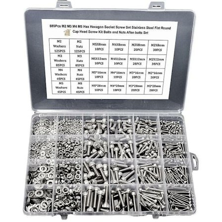 Skruer 860 stk. m2 m3 m4 m5 sekskant skrue sæt rustfrit stål flad rund hoved skrue kit bolte og møtrikker unbrako bolte sæt