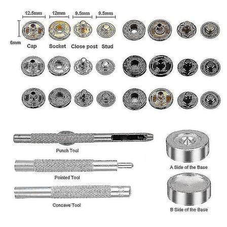 120 st läderknäppningssats 12,5 mm metallknäppningsremmar 4 inställningsverktyg 6 färger läderknäppningar