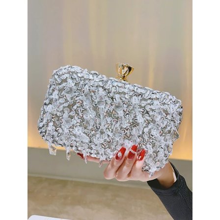 Beaded Sequins Evening Bag, Elegant Box Clutch Purse, Women's Wedding Handbags For Party Prom