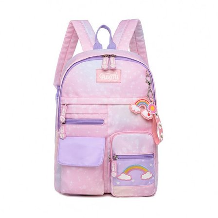 Skolesekk for barneskoleelever, jenters skolesekk, søt ryggsekk med stor kapasitet, størrelse 1 - Rosa lilla gradient - Stor