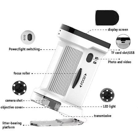Nytt elektronmikroskop for barn 1000X Vitenskapseksperimentutstyr Håndholdt Mini Lommemikroskop