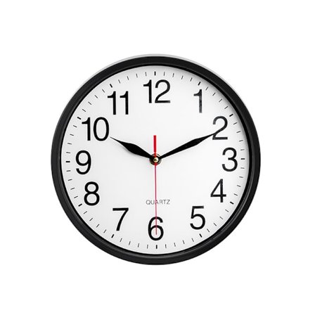 Svart, stille, ikke-tikkende 10" Kvalitets kvarts batteridrevet rund