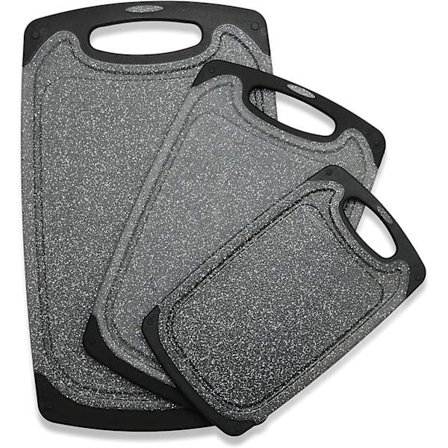 Køkken skærebræt sæt med 3 store og små brætter, tåler opvaskemaskine, saftrille, komfortabelt greb, skridsikkert gummibræt