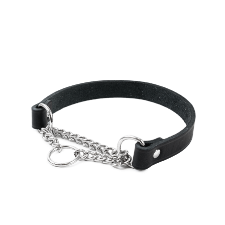 Selected by ZOO - Halskjede i lær Hera halvjern Svart 18 mm x 32-39 cm - Hund - Halsbånd - ZOO.no