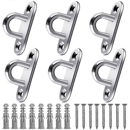 Rustfri kroge (6 stk.) - Kraftigt vægbeslag (5x2) - U-formede metalkroge med 2 huller, holder op til 40 kg, skrues fast