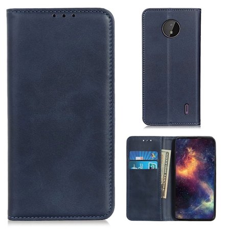 Lompakko-style Aitoa Nahkaa Läppäkotelo For Nokia C10 / C20 - Sininen