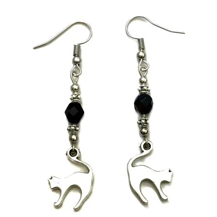 Örhängen Katt Svart Pärla Wicca Halloween Pagan Svart