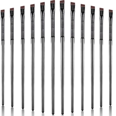 12 Stycken Eyeliner Ögonbryn Fin Vinklad Borste Sneda Eyeliner Sminkspets Tunn Sneda Platt Vinkel Konstgjorda Borst Ögonbrynsborste för Kosmetika (