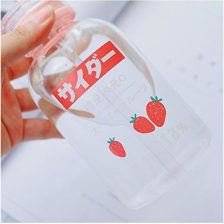 450ml Tegneserie Frukt Barn Straw Vannflaske Glass Rød