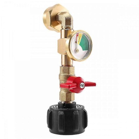 Propan Påfyllningsadapter med Ventil och Mätare, Fyll 1 Lb Flaskor Från 20 Lb Tank, 90-Graders Vinkel Des