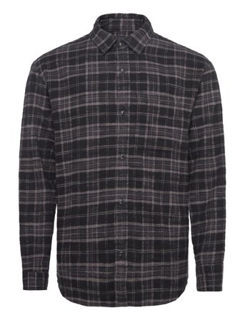 Abercrombie & Fitch Long Sleeve Slub Flannel Plaid - Black - L