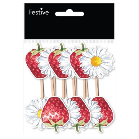 Partypinnar Prästkragar/Jordgubbar 12-pack