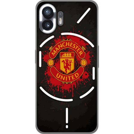 Kompatibelt Mobildeksel til Nothing Nothing Phone (2) Manchester United logo i rød og gul farge med røff sportslig bakgrunn