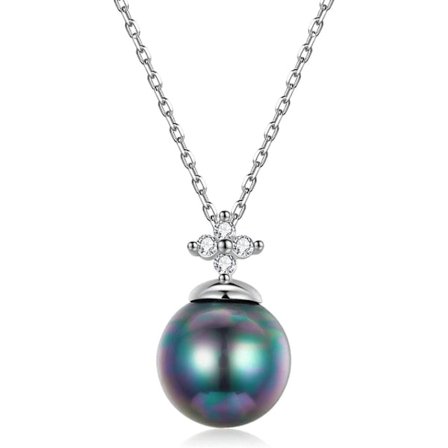 925 Sterling Silver Elegant Black Pearl Necklace; Shell Pearl Necklace Women'S Fine Jewelry, One Size, Sterling Silver, precious gem