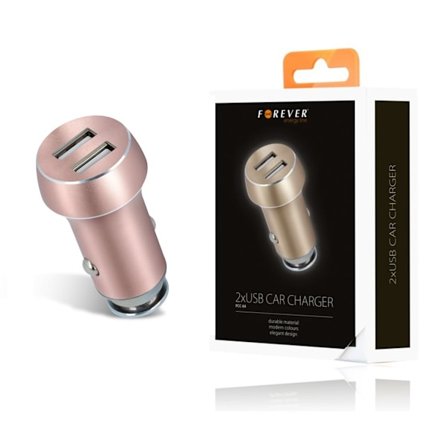 15.5W FOREVER Billaddare Metal 2XUSB 3.1-Amp - RoseGuld