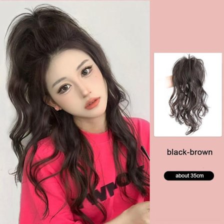 Halv tie parykk fransk krøllete hår SVART-BRUNT