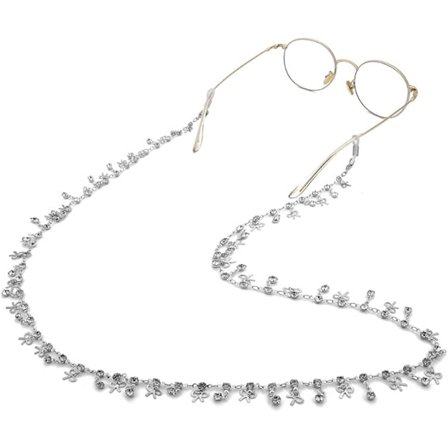 Glasögonkedja i koppar/järn för kvinnor halsband glasögonhållare solglasögon med strassdekoration