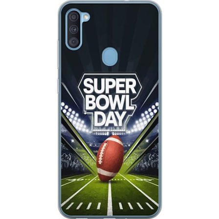 Kompatibel Mobilcover til Samsung Galaxy A11 Super Bowl Day plakat med amerikansk fodbold på oplyst arena i dramatisk sportsdesign