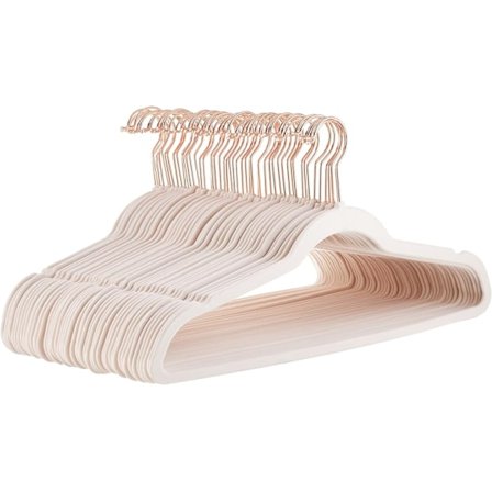 Smal, Sammet, Halkfria Klädhängare, Rosa/Roséguld - 10-pack