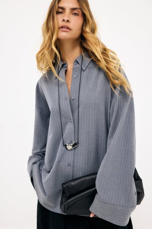 NA-KD Striped Oversized Shirt - Business tøj - Grå/Stribet - EU 40