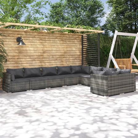 Vidaxl Loungegrupp För Trädgården Med Dynor 9 Delar Konstrotting Grå