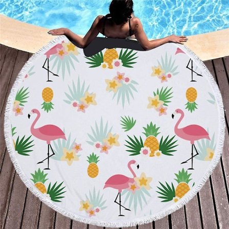 Strandhandduk 150 X 150cm Rund Strandhandduk Överdimensionerad Tjock Filt Mikrofibertyg Med Bomullsfrans Flamingo Ananas Chunky Nyhetstryck Stor T
