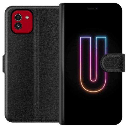 Kompatibelt Lommeboketui til Samsung Samsung Galaxy A03 Minimalistisk neonbokstav U i fargerik lys effekt mot svart bakgrunn